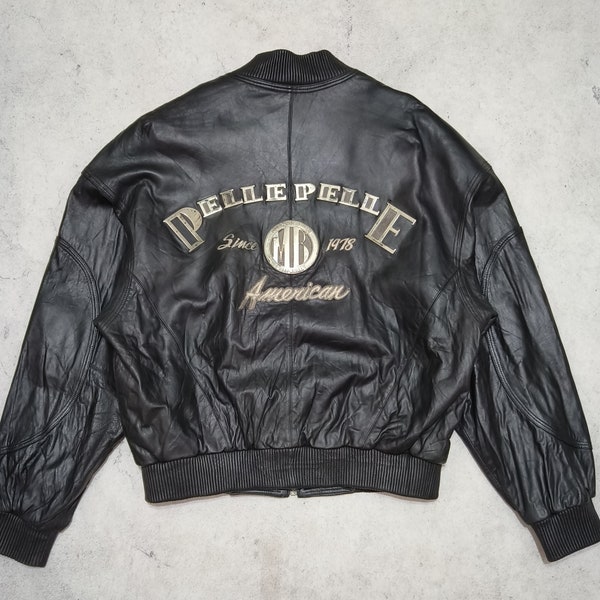 Sammler! Selten! Vintage Pelle Pelle Marc Buchanan Hip Hop Rap MB Metal Logo Lederjacke Größe 38