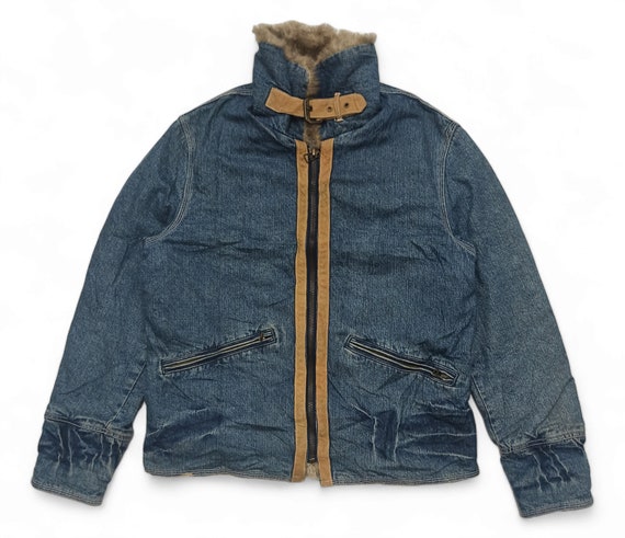 Vintage Avirex Military Air Force Denim Jean Jacket With Fur