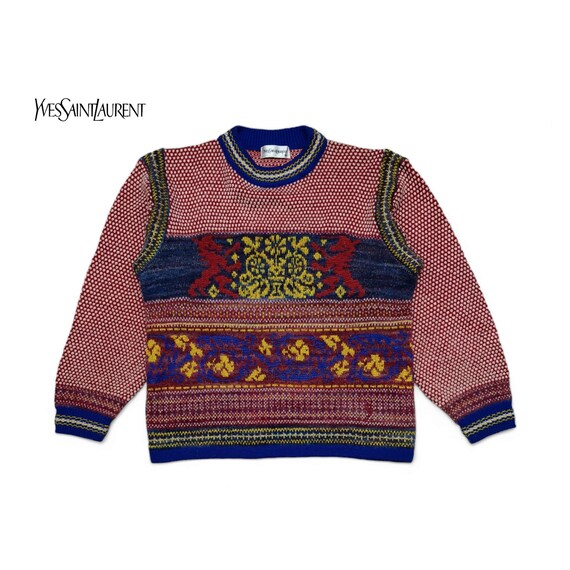 Vintage Y2K - Yves Saint Laurent Wool Knit Sweatshirt - Patterned
