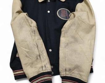 OLD GUESS　アメリカンチーム　袖レザー　刺繍　ヴァーシティージャケット Guess Varsity Jacket - Etsy
