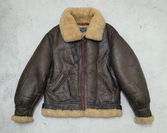 Vintage 80s Avirex USA Type B-3 Shearling Sheepskin Leather 