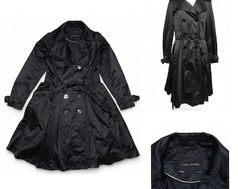 Vintage ZARA Basic Women's Black Trench Coat / Belted / Oversized Coat / Size L