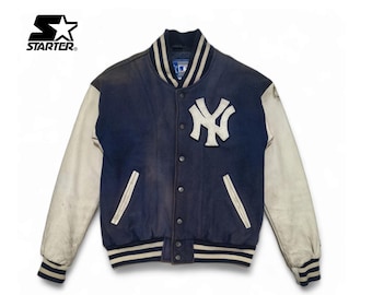 Chaqueta vintage de los New York Yankees con mangas de cuero.