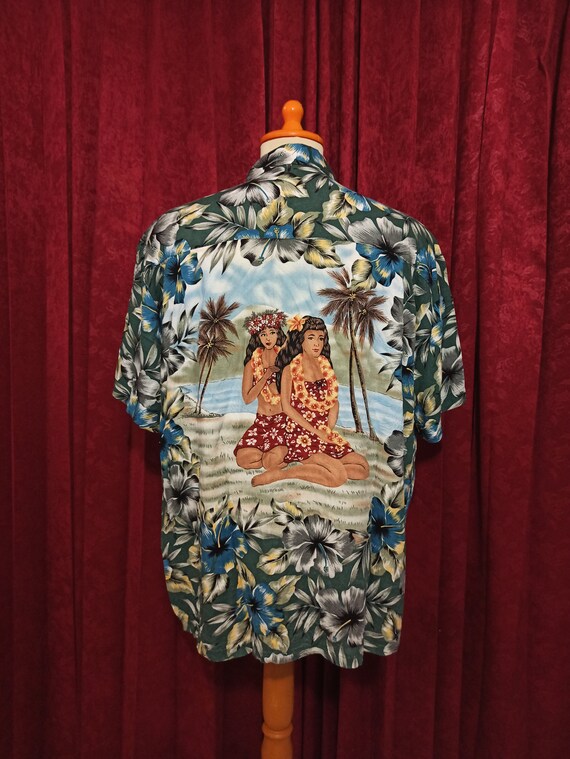 Vintage 80s Aloha Hula Dancers Floral Flower Print