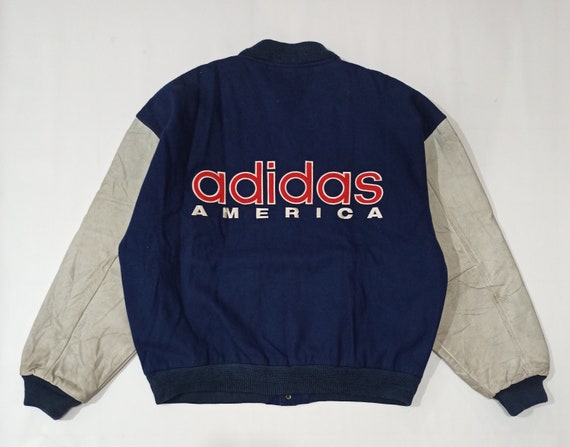 Vintage 80s Adidas America Letterman Jacket Leathe
