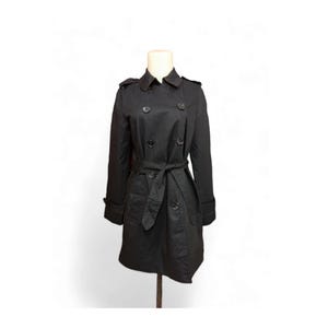 Vintage COACH New York Damen Schwarzer Trenchcoat / Spionage Mantel / Mit Gürtel / Größe XS