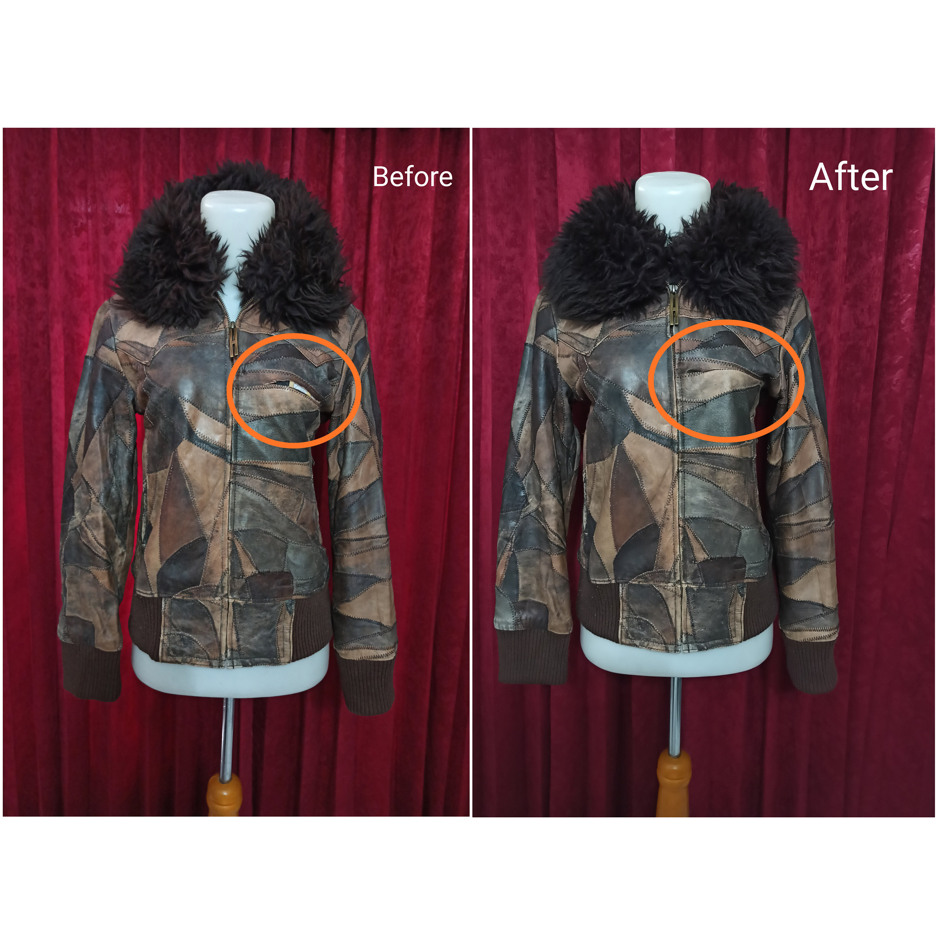 Vintage Hysteric Glamour Patchwork Leather Jacket With Fur