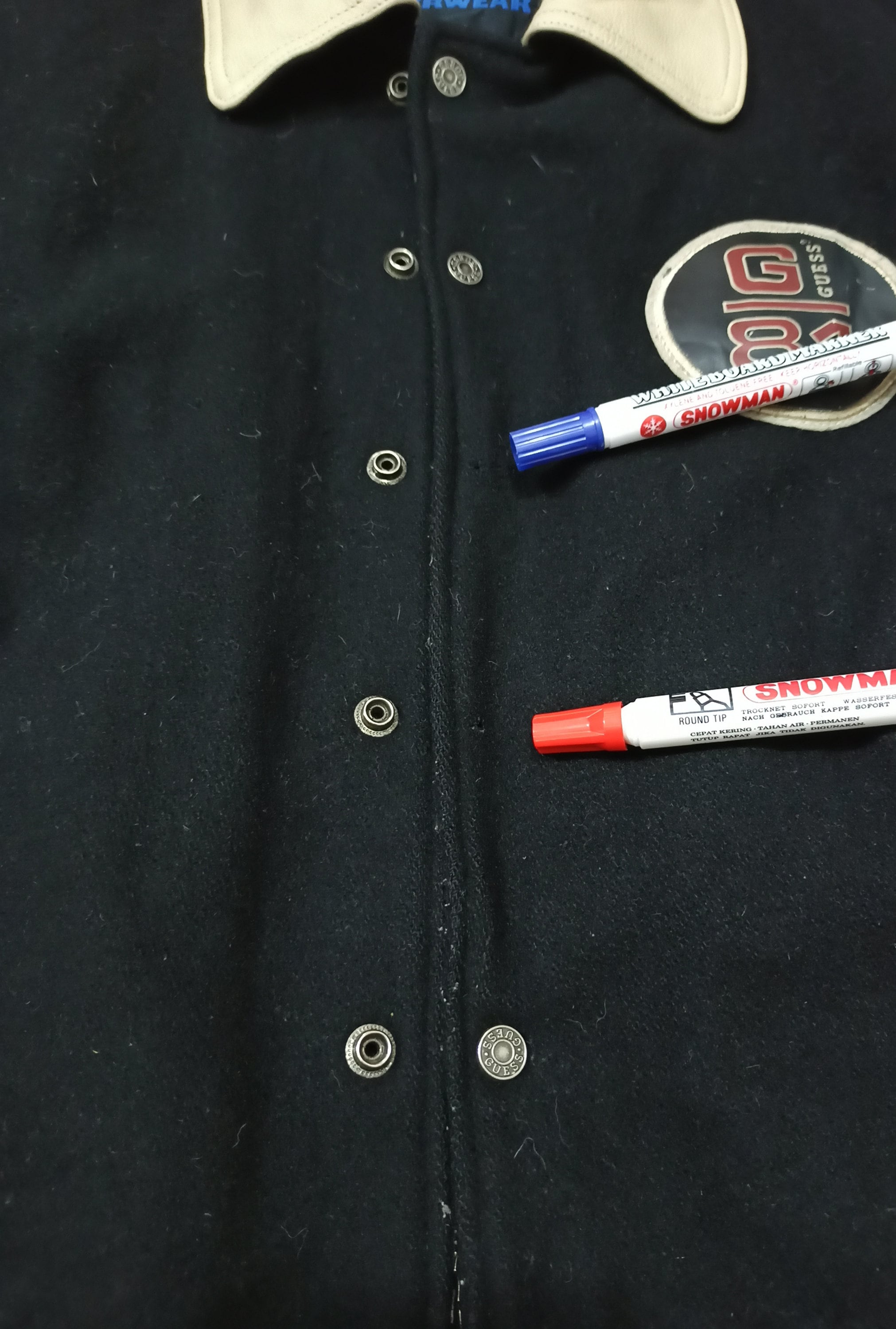 OLD GUESS　アメリカンチーム　袖レザー　刺繍　ヴァーシティージャケット Vintage Guess USA Retro Classic Big Logo Letterman Jacket