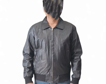 Vintage Japanese Bomber Fashion Black Leather Jacket Fur Lining - Etsy