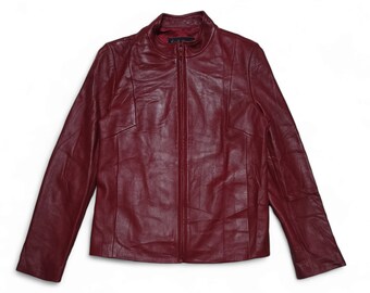 Vintage Y2K Women's FRIST AVENUE Sheepskin Red Full-Zip Leather Jacket