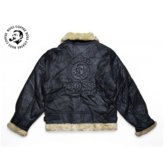 Vintage - Suntory Boss Coffee Shearling Leather Jacket - 2000