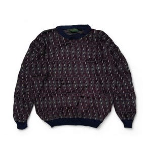 Vintage 80s HILL & ARCHER Striped Pattern Knit Acrylic Crewneck Sweater