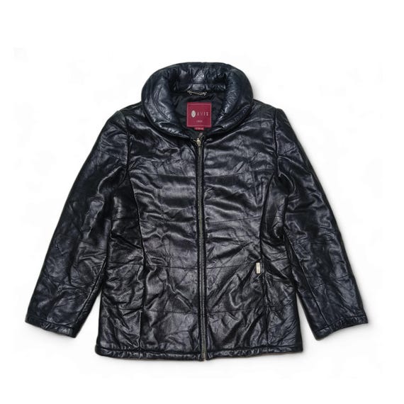 Vintage Y2K Women's JINDO OVIS Black Genuine Leather Coat Jacket