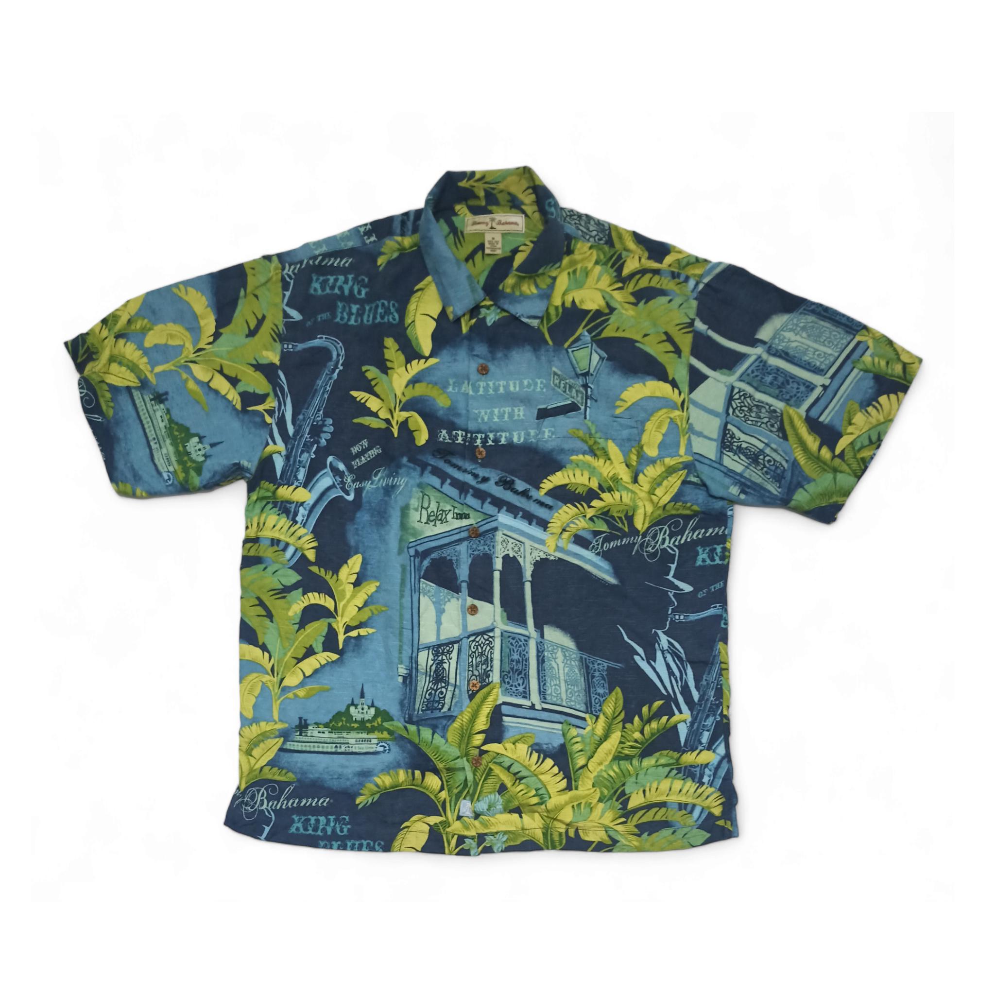 古着 “ Bahama” Hawaiian Shirt Vintage Tommy Bahama Shirt Mens Large Green Floral Hawaiian