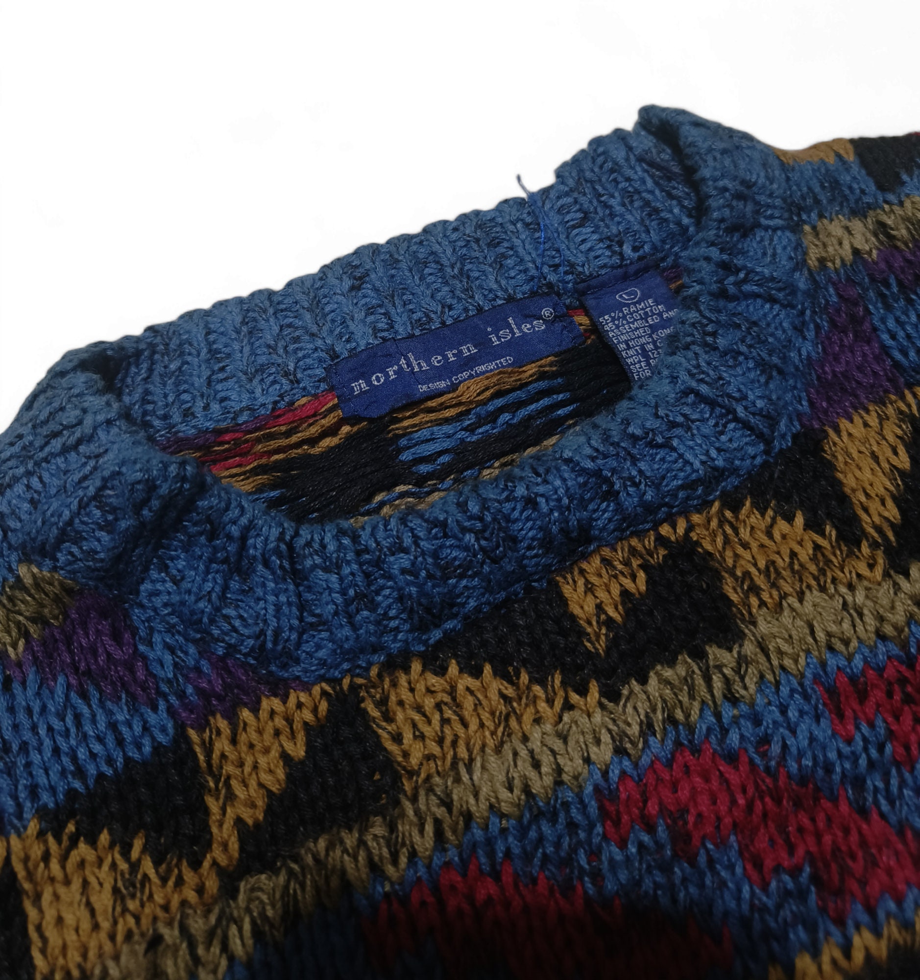 Buy Vintage 80s NORTHERN ISLES Ethnic Striped Pattern Knit Ramie  