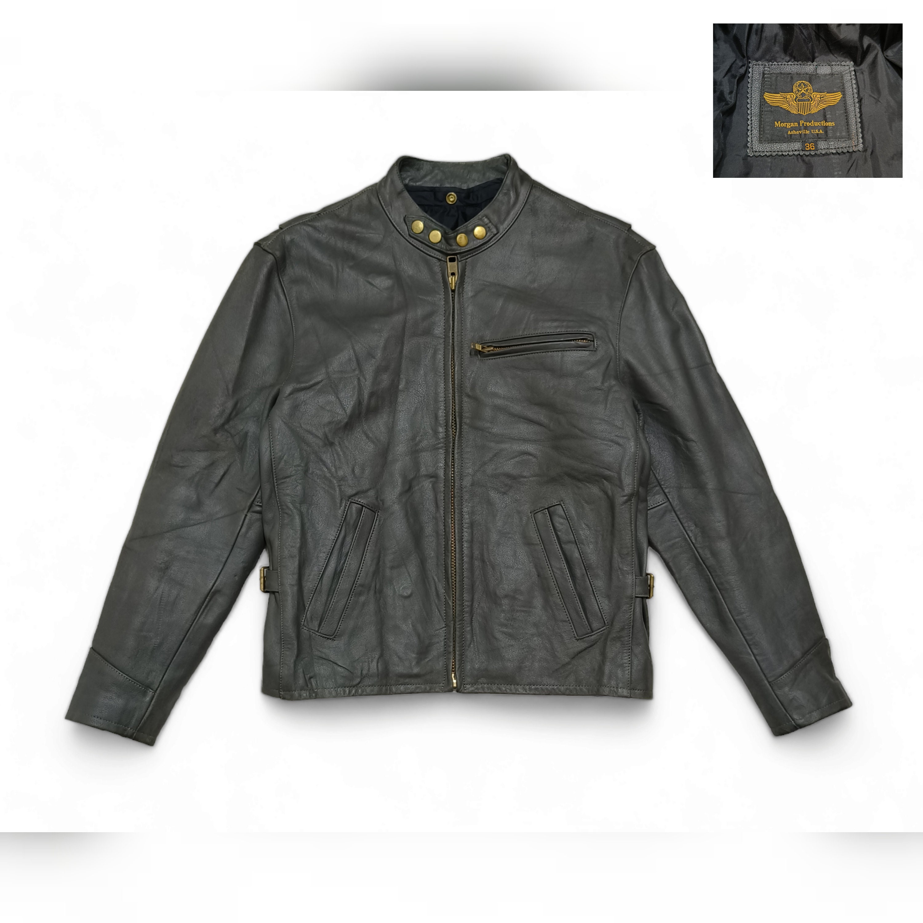 Vintage 80s Morgan Productions Asheville USA Gray Leather Jacket 