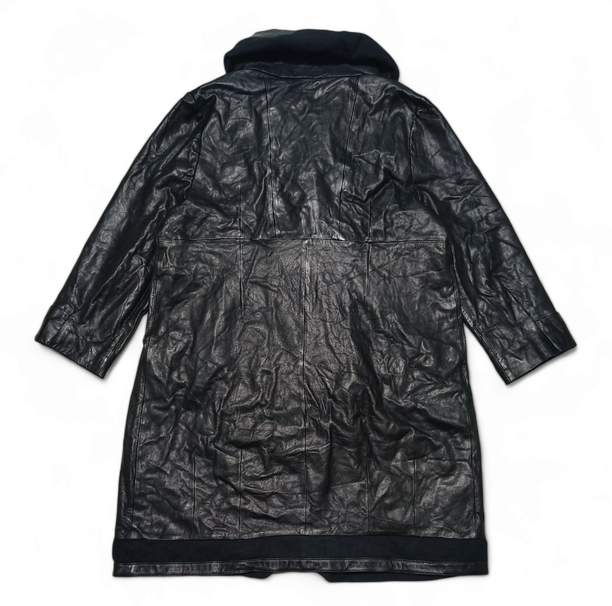 y2k real leather fur coat 平成ギャル Vtg Mob Wife faux Leather Jacket Womens M Black Trench fur