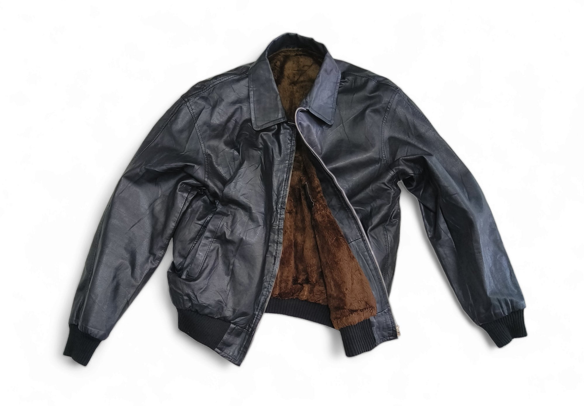 Vintage Japanese Bomber Fashion Black Leather Jacket Fur Lining - Etsy