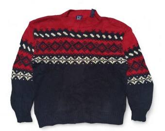 Vintage 1980s Gap Knitted Sweater / Vintage 80s Crewneck / Pattern