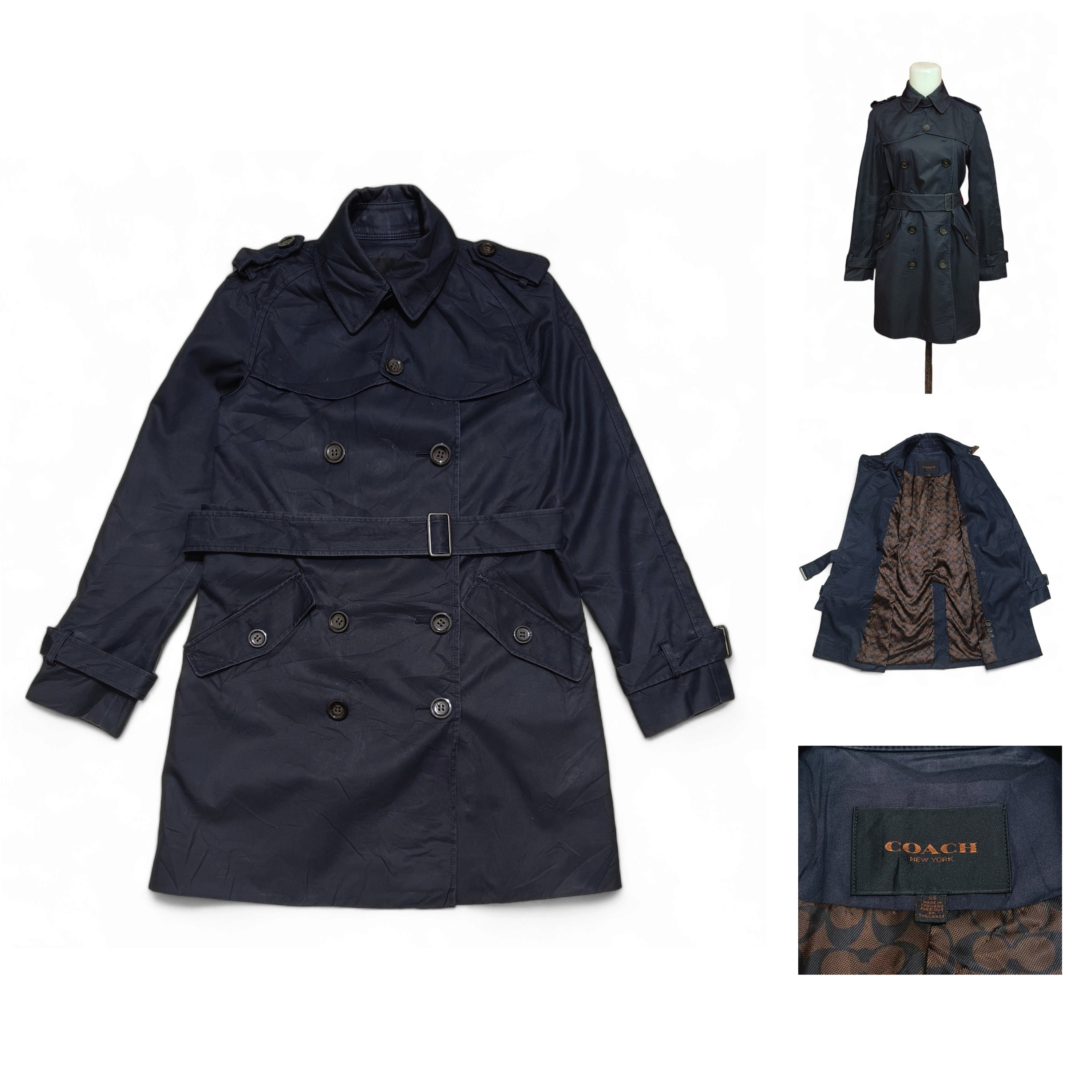 COACH THE TRENCH ネイビー S Vintage COACH New York Women's Navy Trench Coat / Belted / Spy