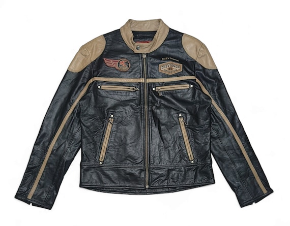 Vintage 90s Chevignon Buffalo Leather Motorcycle Jacket - Medium