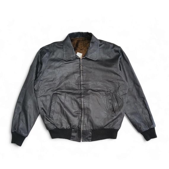 Vintage Japanese Bomber Fashion Black Leather Jacket Fur Lining - Etsy