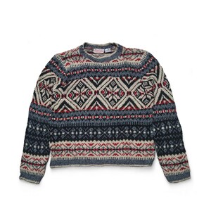 Vintage 80s BASIC EDITIONS Ethnic Striped Pattern Knit Acrylic Crewneck Sweater / Made in USA