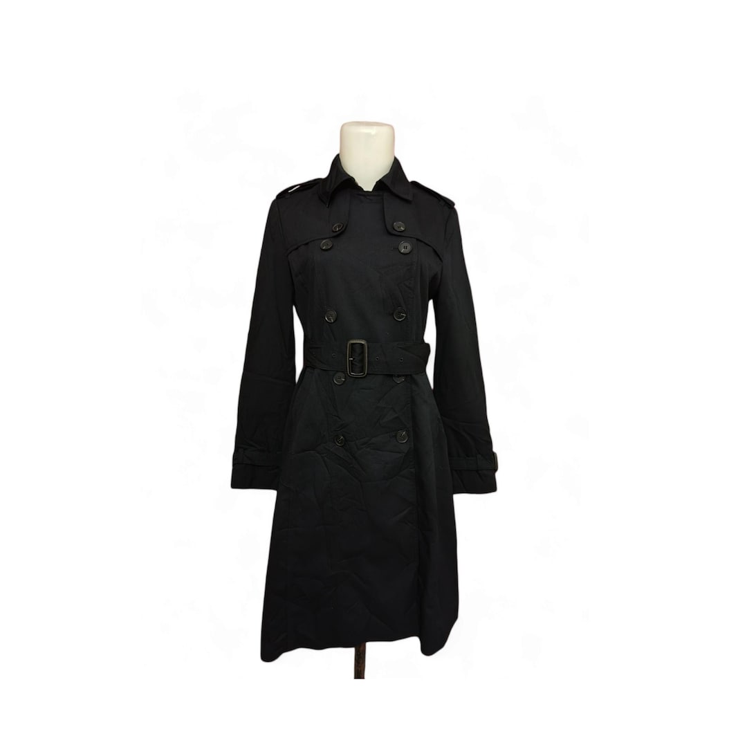 KENNETH LADY by LYNN Women's Black Trench Coat / Belted / Spy Coat
