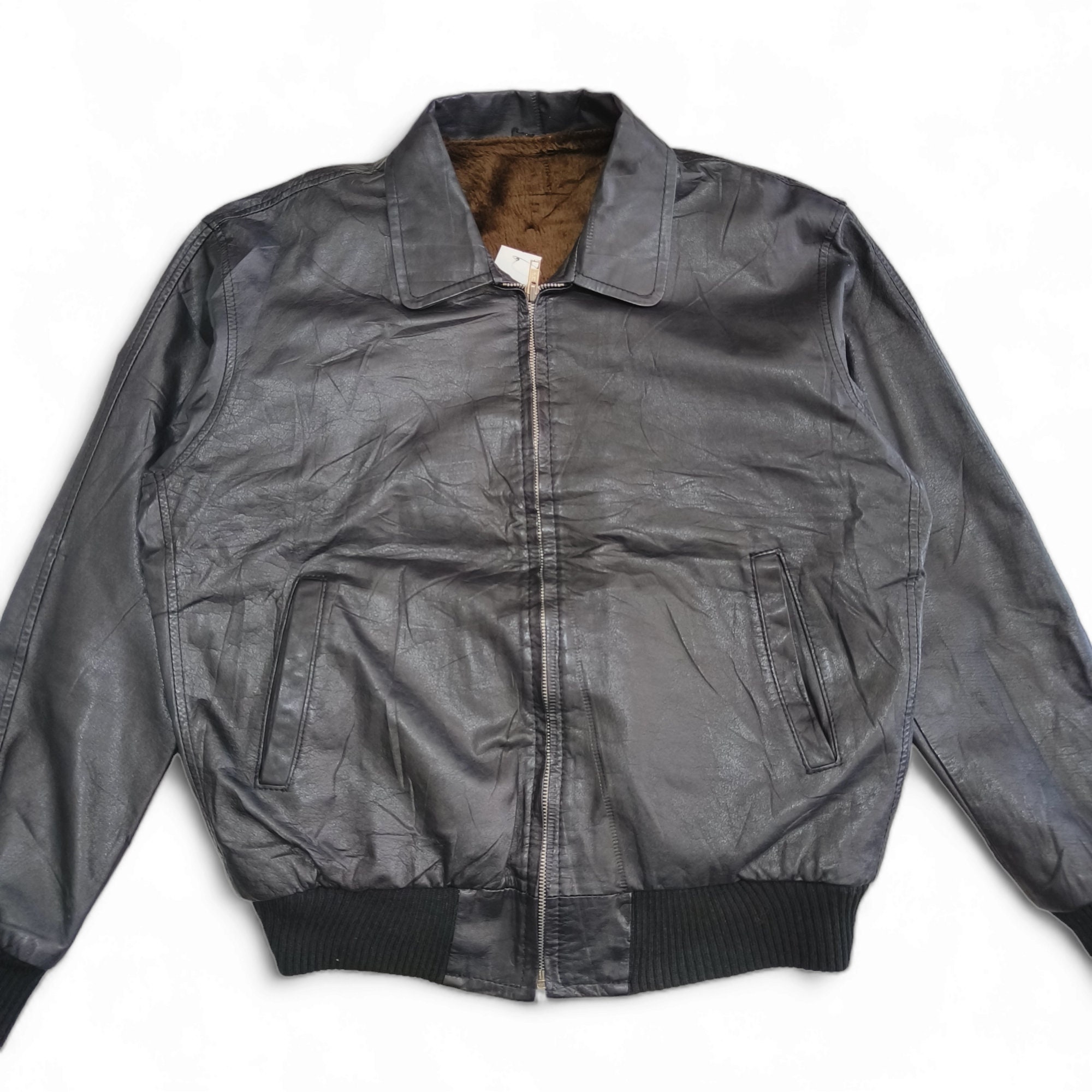 Vintage Japanese Bomber Fashion Black Leather Jacket Fur Lining - Etsy