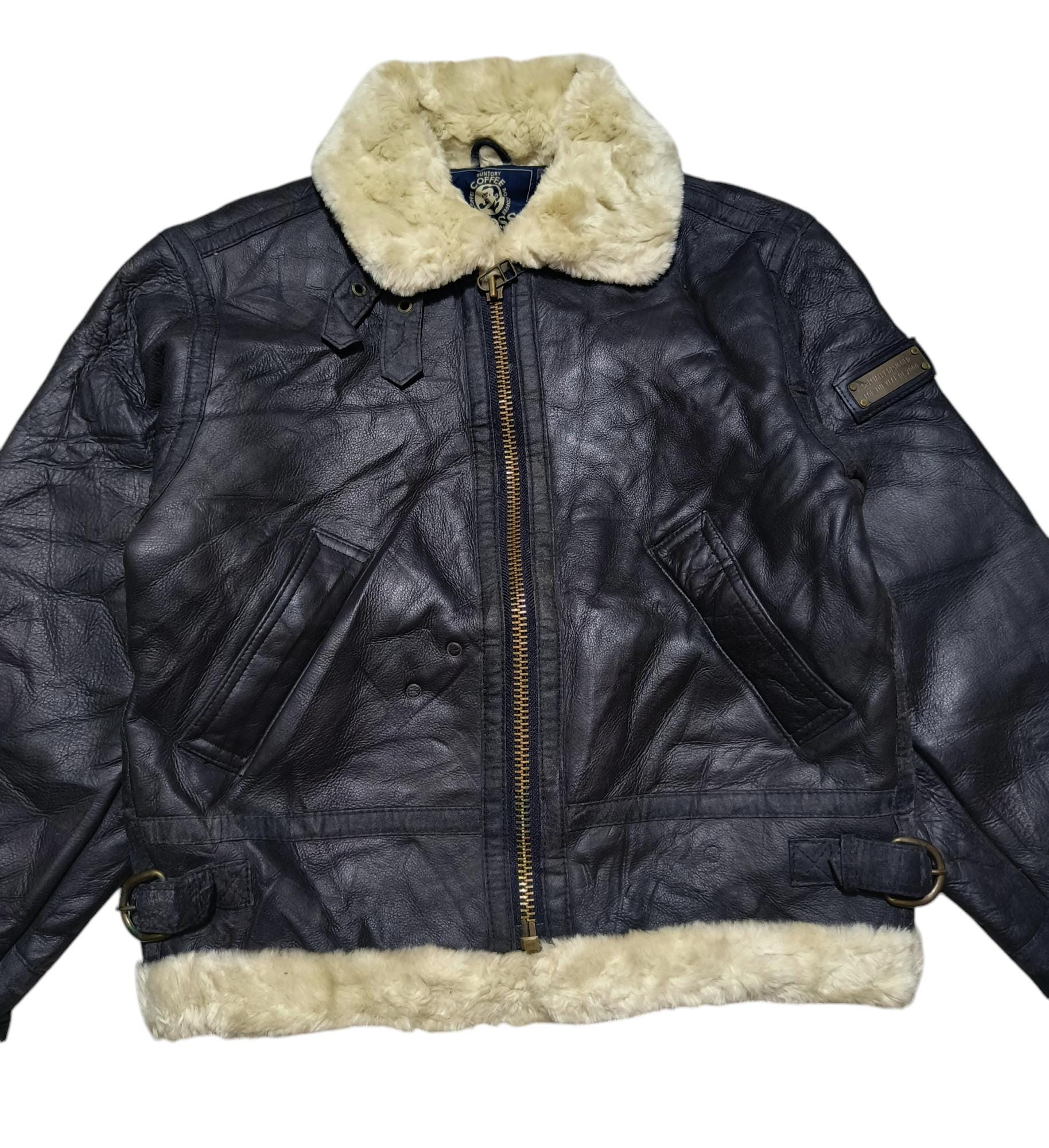 Vintage - Suntory Boss Coffee Shearling Leather Jacket - 2000
