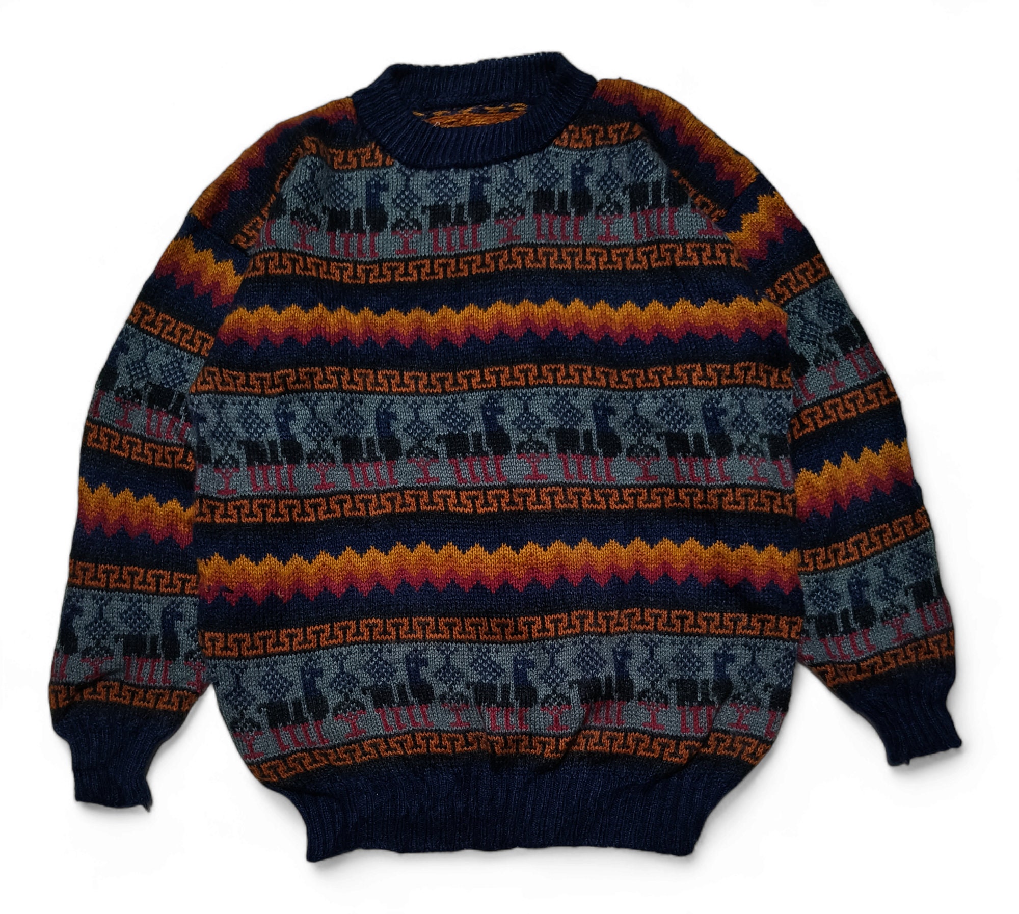 トップス 90s Native pattern alpaca knit sweater Vintage 90s Alpaca Wool, Neutral Knit Sweater, Aztec Pattern