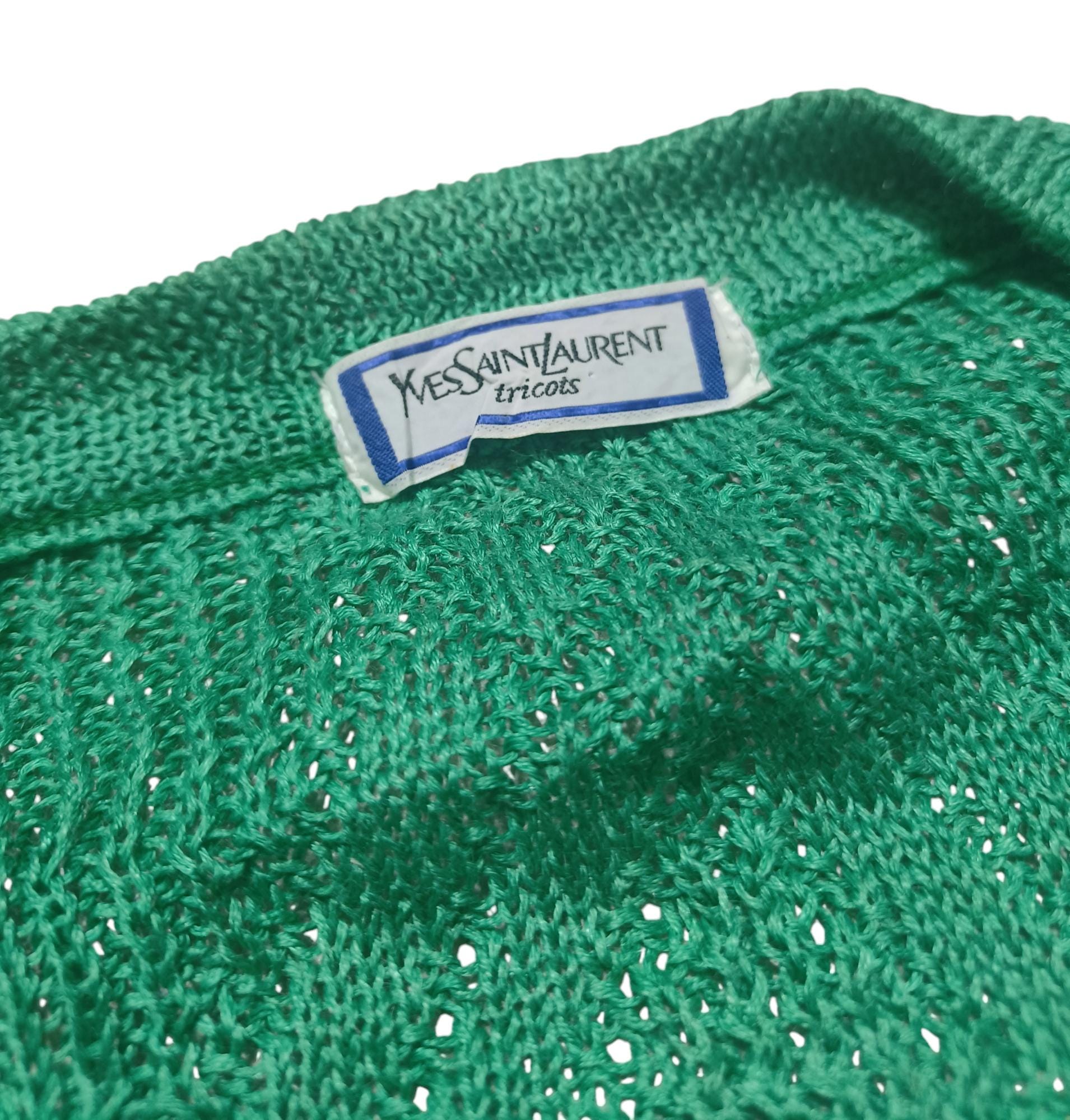 Vintage - 80s YSL Knit Cardigan: Openwork Green Sweater, Size L - Etsy