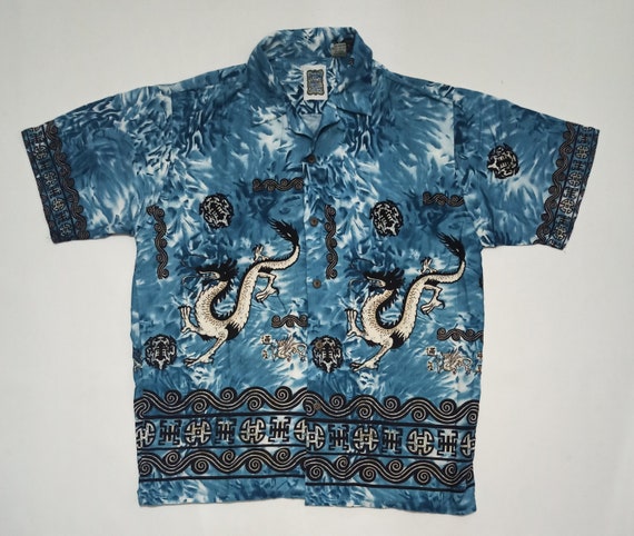 Vintage 90s Ocean Current Dragon Sukajan Motifs Pr