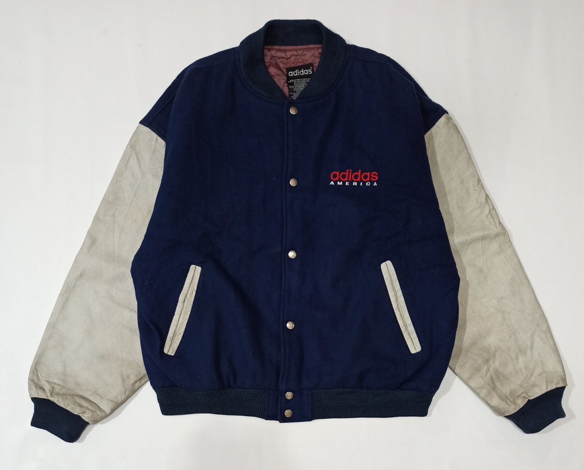 Vintage 80s Adidas America Letterman Jacket Leather Sleeves | Etsy