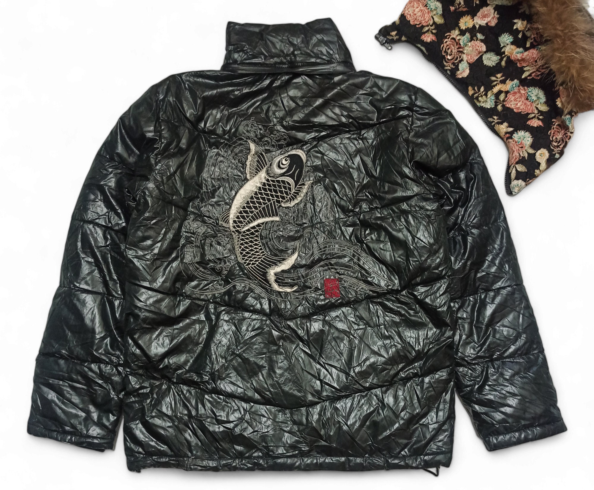 Vintage Karakuri Tamashii Sukajan Koi Flower Embroidered