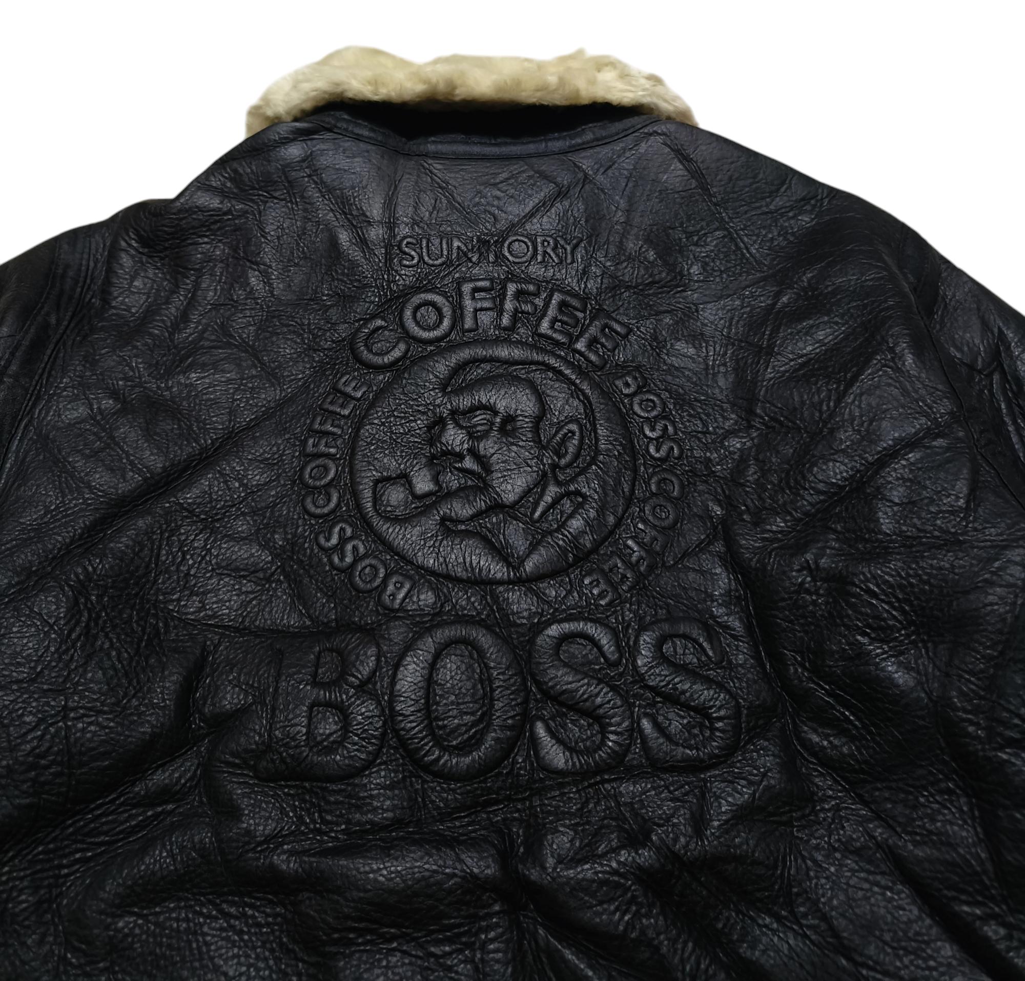 Vintage - Suntory Boss Coffee Shearling Leather Jacket - 2000