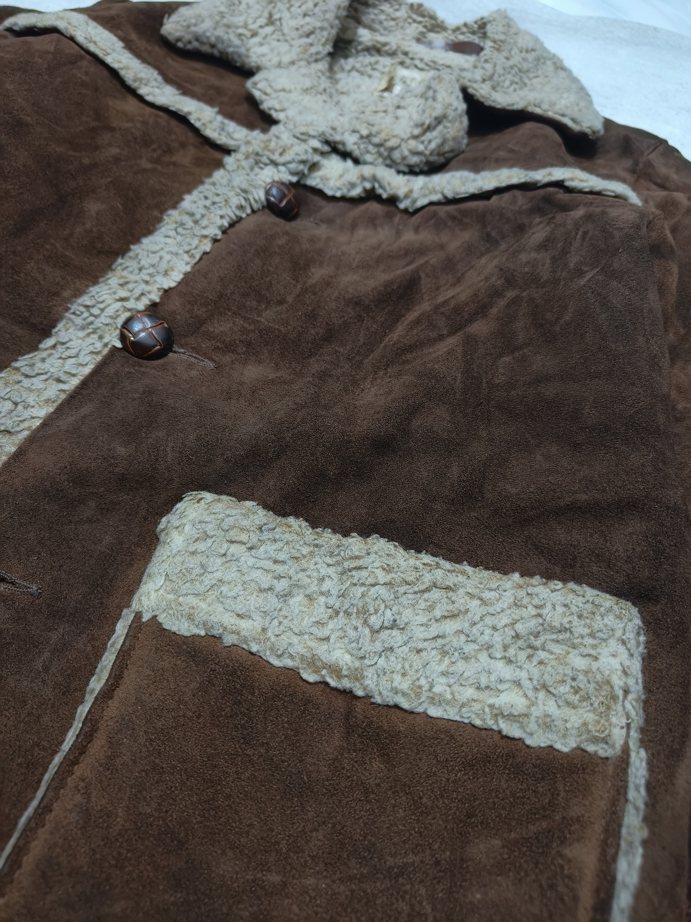 Vintage - 70s Schott Bros Suede Rancher Coat: Shearling Fur Lining