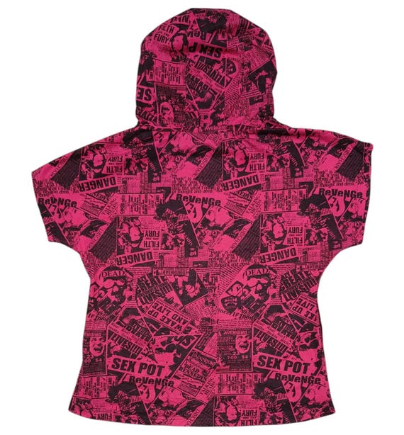 Vintage Y2K SEX POT REVENGE Newspaper Hoodie, Punk Style, Size S