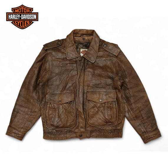 Vintage - 80s Harley Davidson Leather Bomber Jacket With Fur