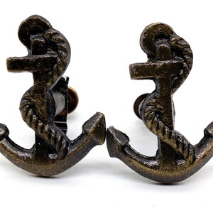 Anchor Cabinet Cast Iron Knobs 10 Pack, Vintage antique finish Drawer Pulls, Kitchen Cabinet Handles, Dresser Cupboard Decor
