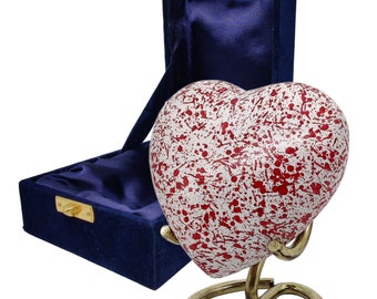 Heart Keepsake Cremation Urn for Human pet Ashes Red and white Heart Shaped Perfect for Adults & Infants Your Loved One with Stand and Box