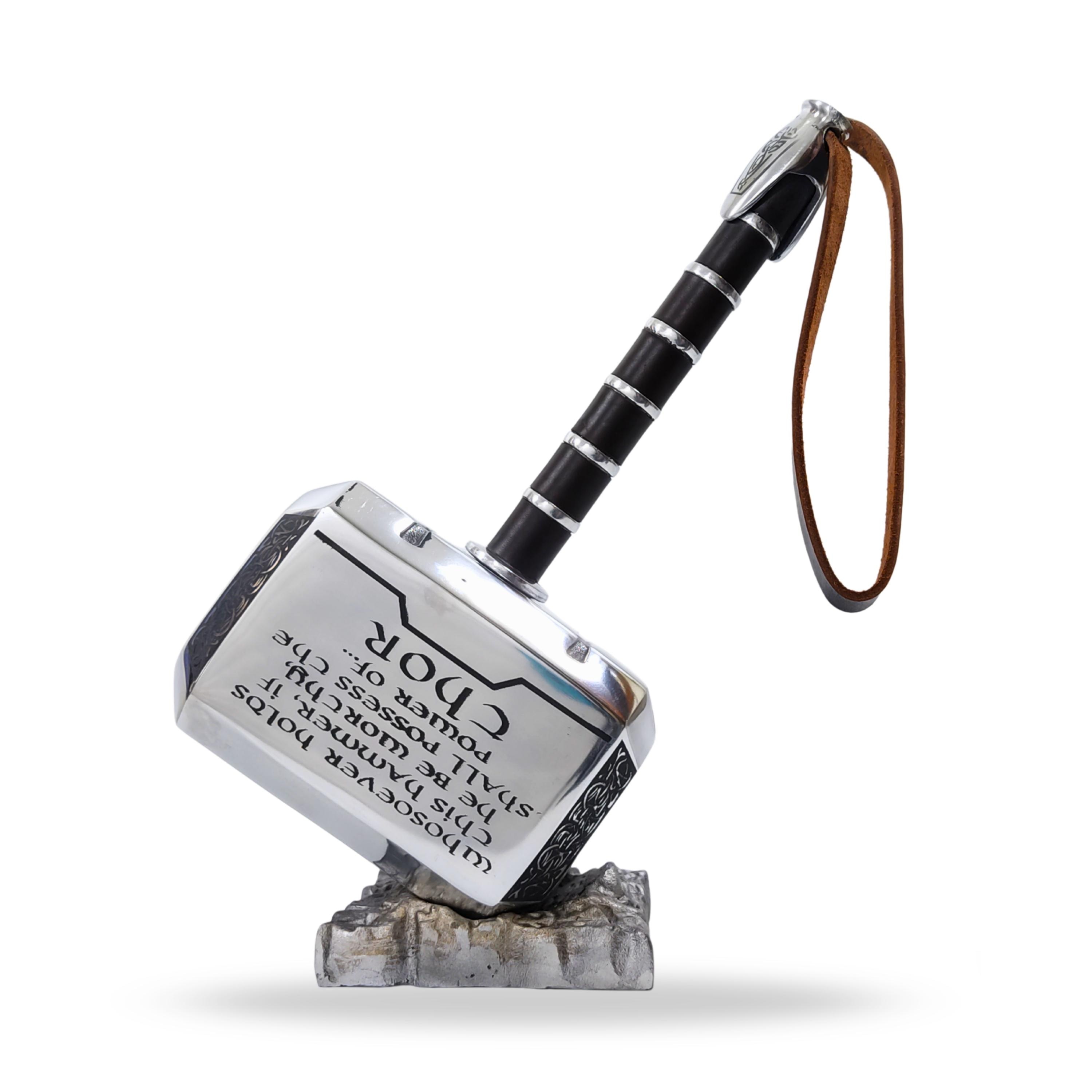 Thor Hammer: Engraved Metal Mjolnir With Leather Wrap & Display