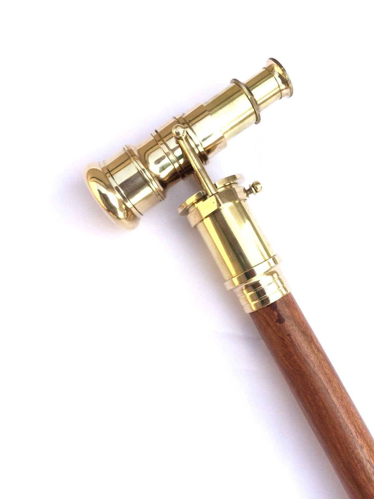 Vintage Brass Handle Victorian Telescope Fold able Wooden Walking Stick  Walking Cane Ideal Gift