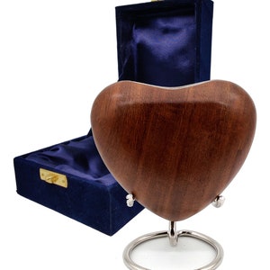 Wooden Heart Urn Keepsake Cremation Urn for Human pet Ashes Handcrafted unique Heart Shaped for Adults & Infants with display Stand and box