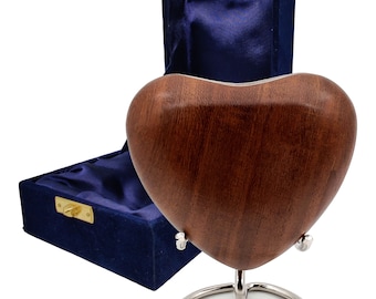 Wooden Heart Urn Keepsake Cremation Urn for Human pet Ashes Handcrafted unique Heart Shaped for Adults & Infants with display Stand and box
