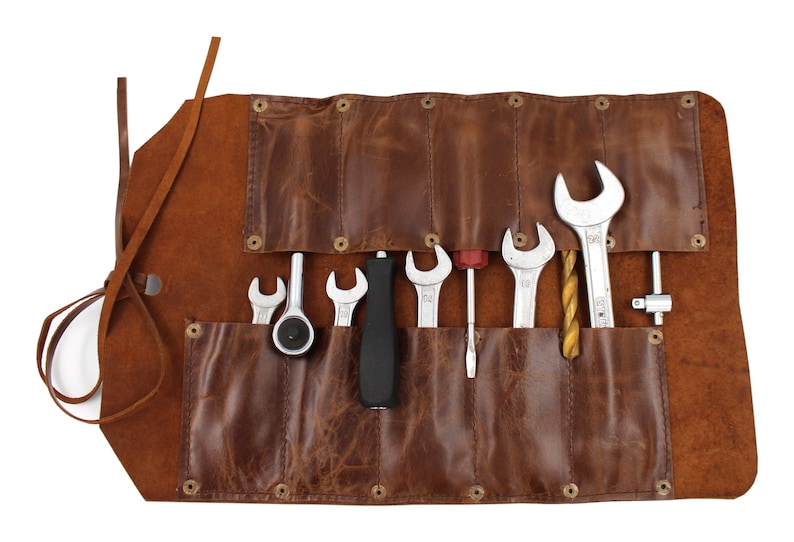 Business. Handmade Leather Roll Tools Bag 10 Waterproof Pockets Tool Case Tool Roll Gifts ideas for Corporate