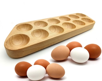 Handmade Egg Tray - Wooden Egg Holder For 12 Eggs Usable in Kitchen Refrigerator, Counter top – Store and Display Chicken Eggs Deviled Eggs