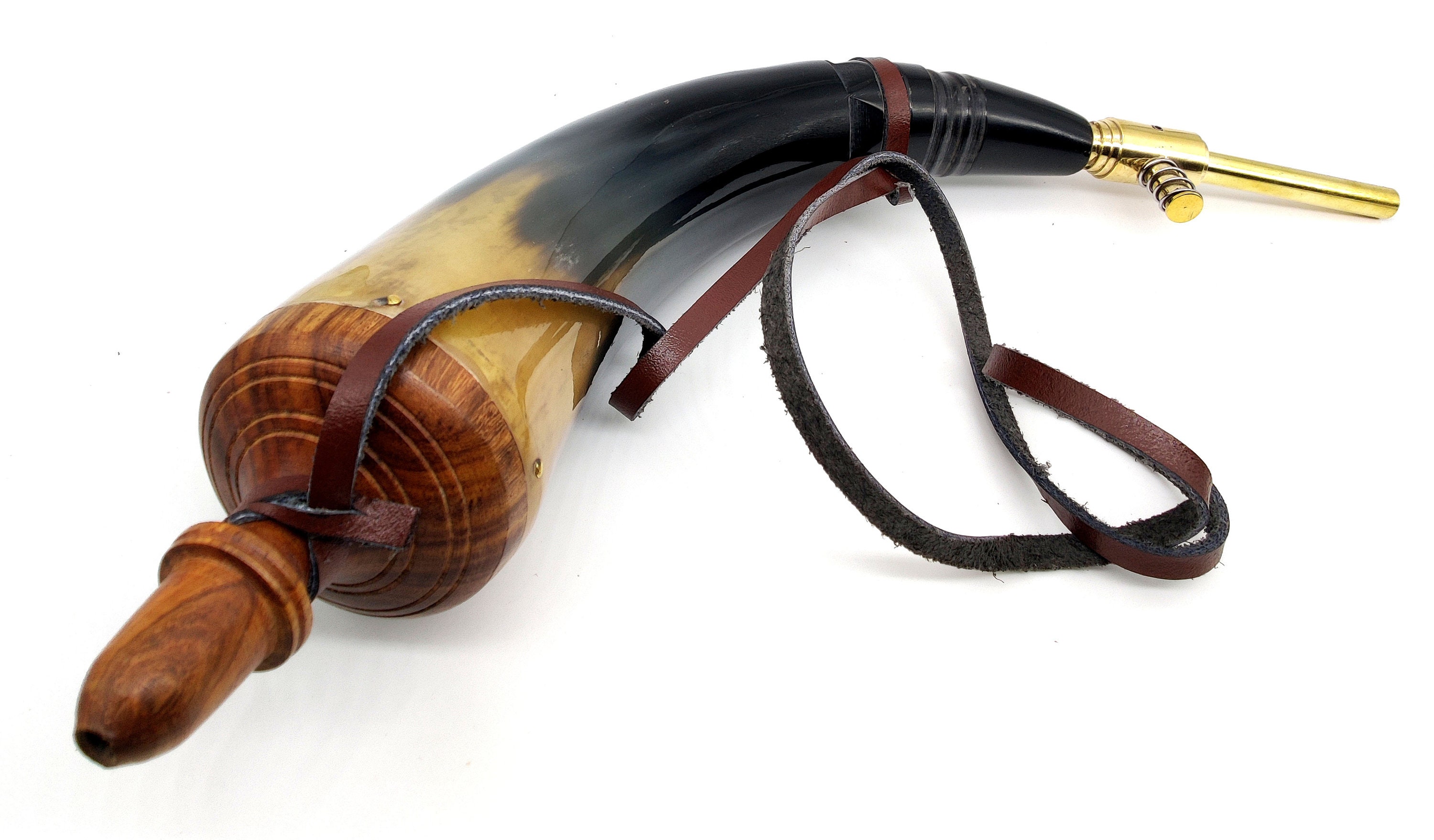 Muzzle-Loaders Powder Horn w/ Leather Strap - MZ1451