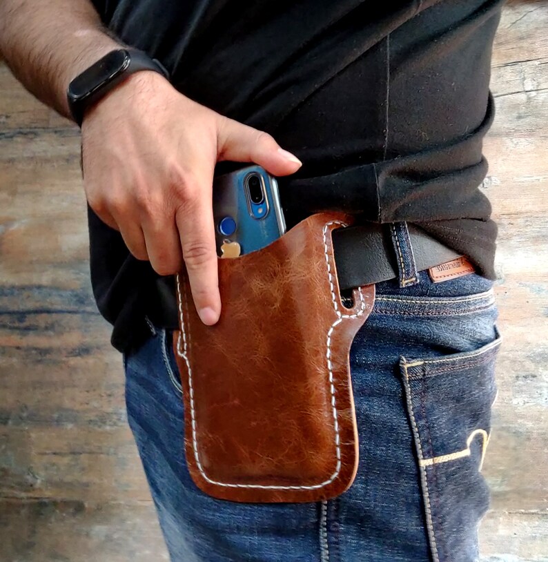 Lederen mobiele telefoon Holster Schede met Riem Loops voor Etsy