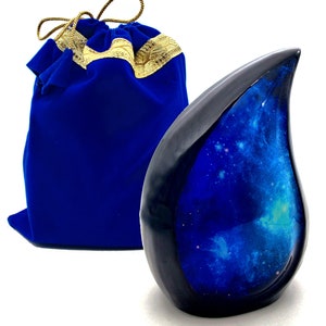 Galaxy Teardrop Uneral Urne mit Tasche Andenken Urne für Erwachsene, große Urne Asche, Erinnerungsurne blauer Sternenhimmel 10 Zoll (200 Cubic in)